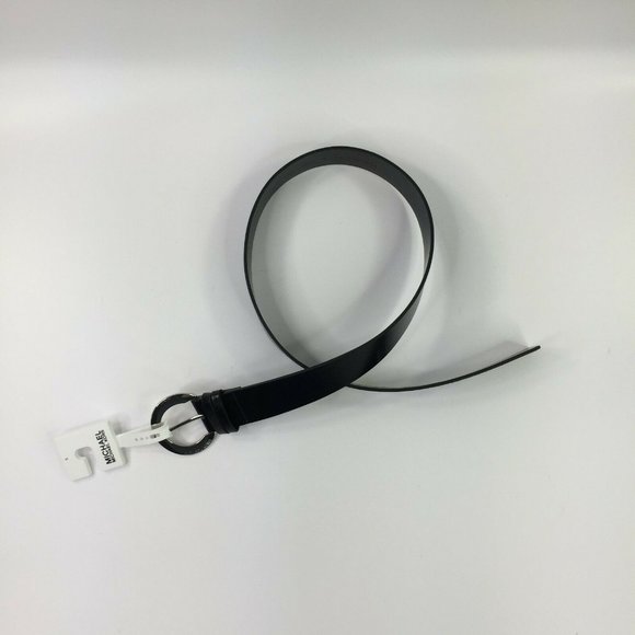 Michael Kors Black Faux Leather Belt Silver Buckle main image 4